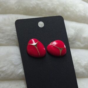 Source Unknown Hot Pink Enamel Stud Earrings with Gold Trim - Women Jewelry